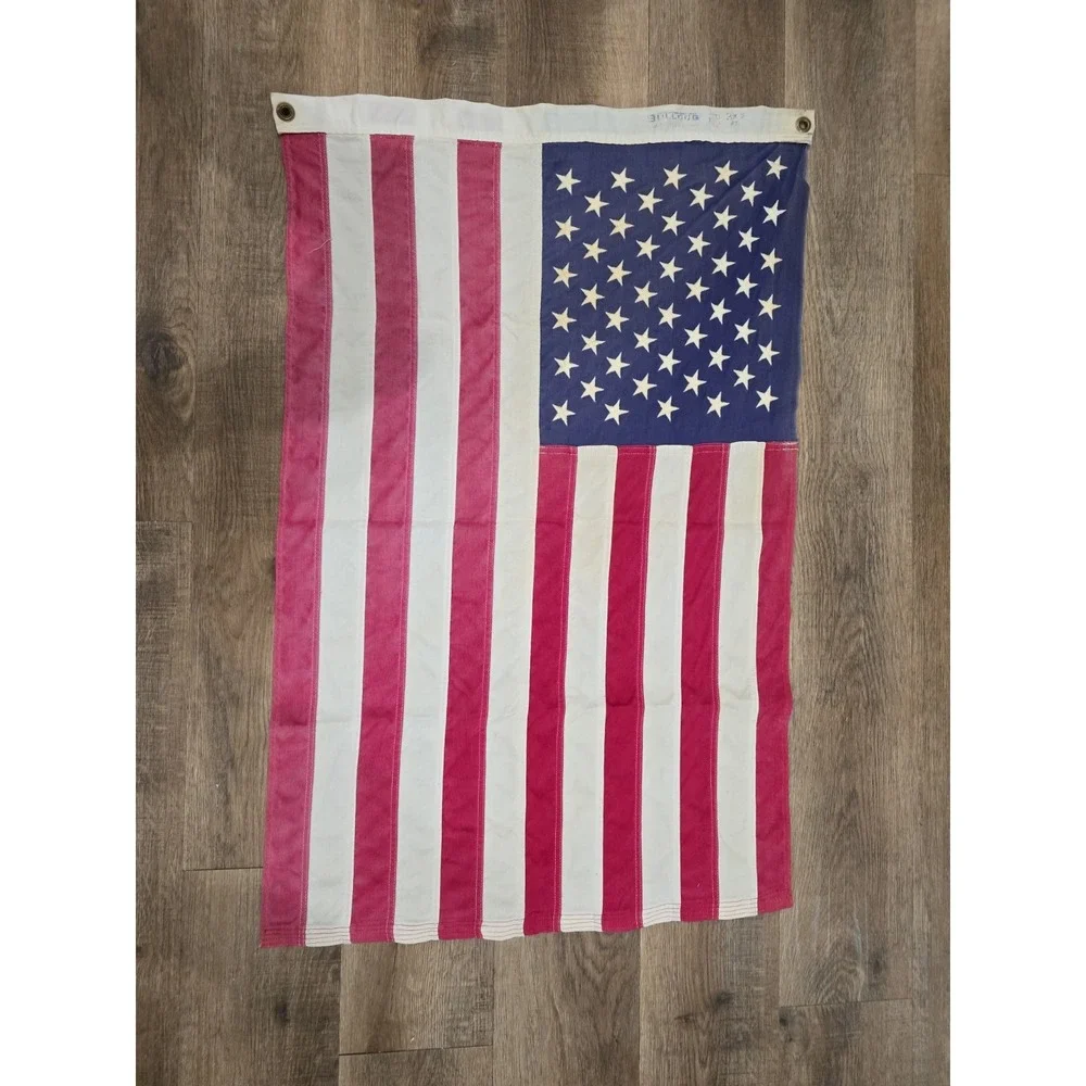 Vtg Bull Dog Bunting US American Flag 2x3 Cotton Sewn Stitched